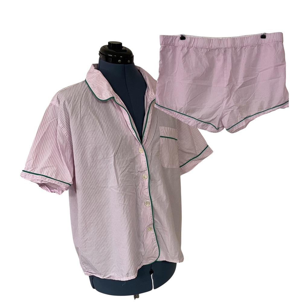 J.Crew Womens XXL Pink Stripe Cotton Pajama Set Short Sleeve Shorts Lightweight